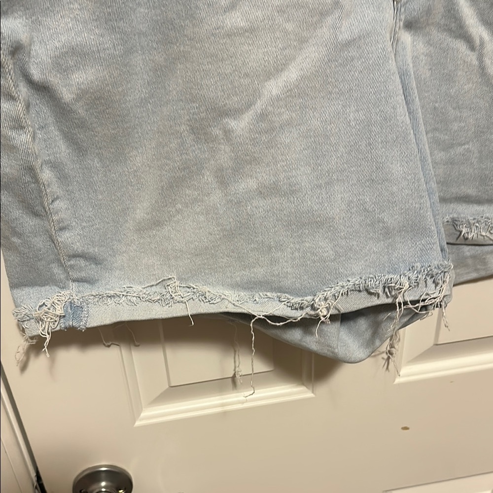 Blue Jean Shorts with Distressed Raw Hem - Picture 3 of 7